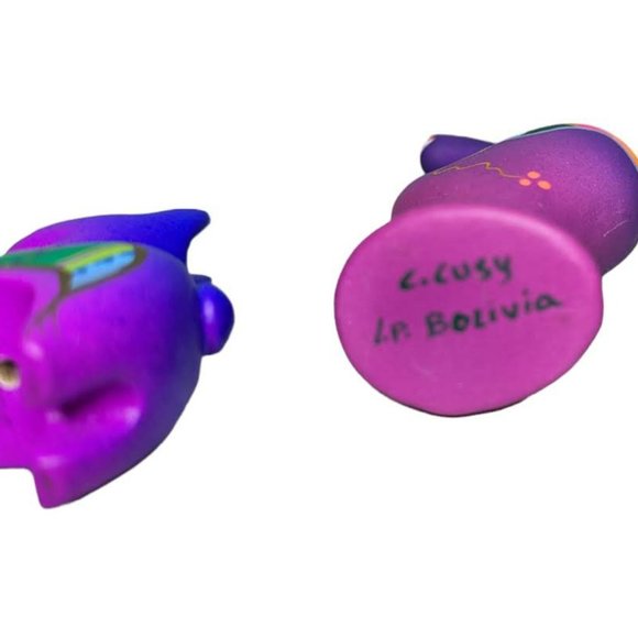 Colorful Bolivia Hand Painted Lightweight Wood Primitive Animals Group of 3 - Picture 7 of 12